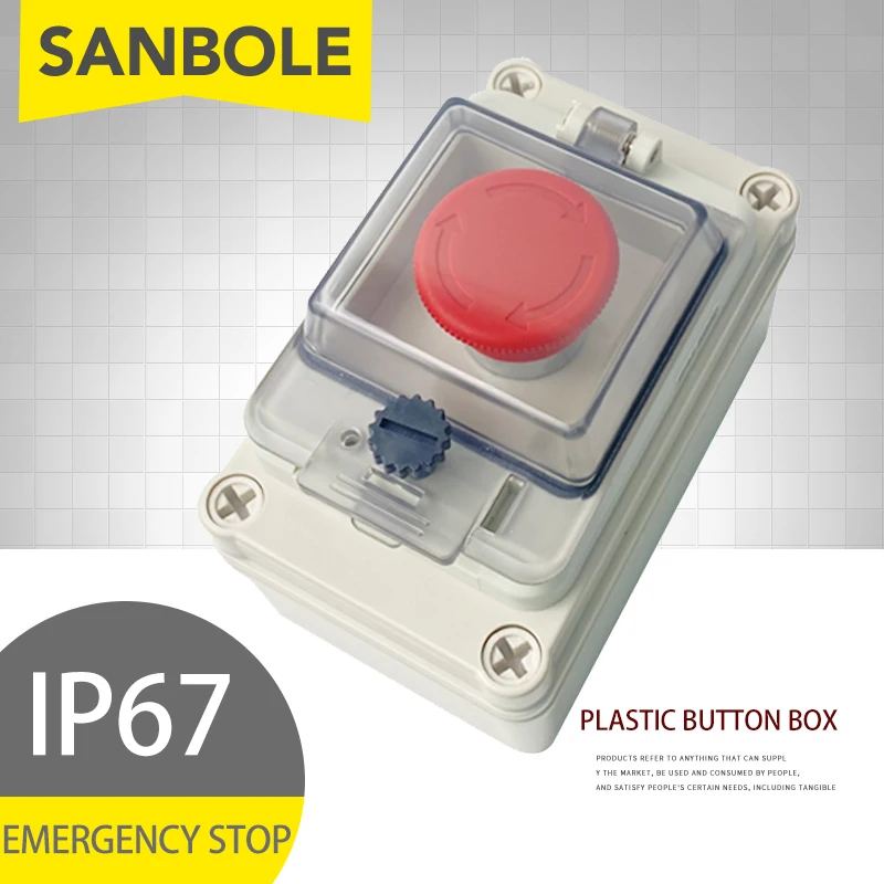 

M22 Outdoor Waterproof IP67 Push Button Switch Box Emergency Stop Control Distribution Red 10A Screw Installation