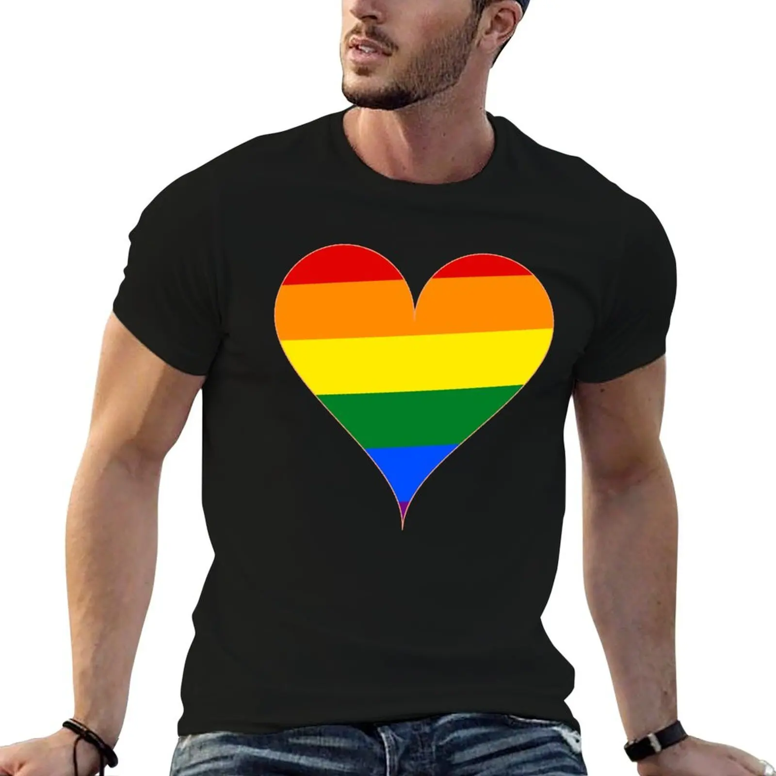 Rainbow Pride Heart T-Shirt High Elasticity Sports Tee Shirt