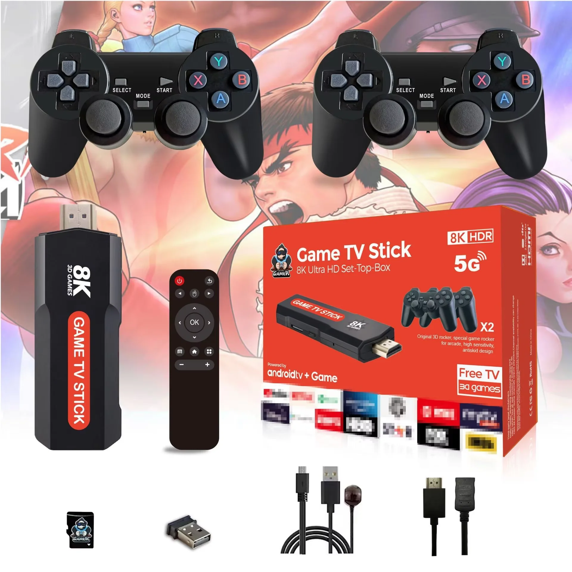 X2 Plus Game Stick 8K Retro Video Game Console مع وحدة تحكم لاسلكية 64G TV Sticks 10000+ ألعاب لهدية PSP