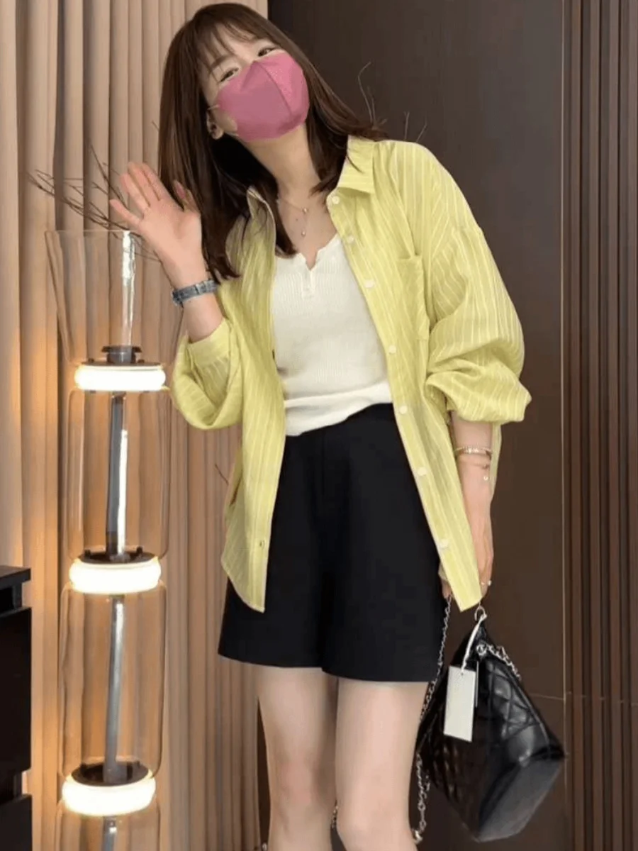 

Sun Protection Shirt Women's Loose Fit Summer Striped Outerwear Shirt Slimming Versatile Casual Neck Button up