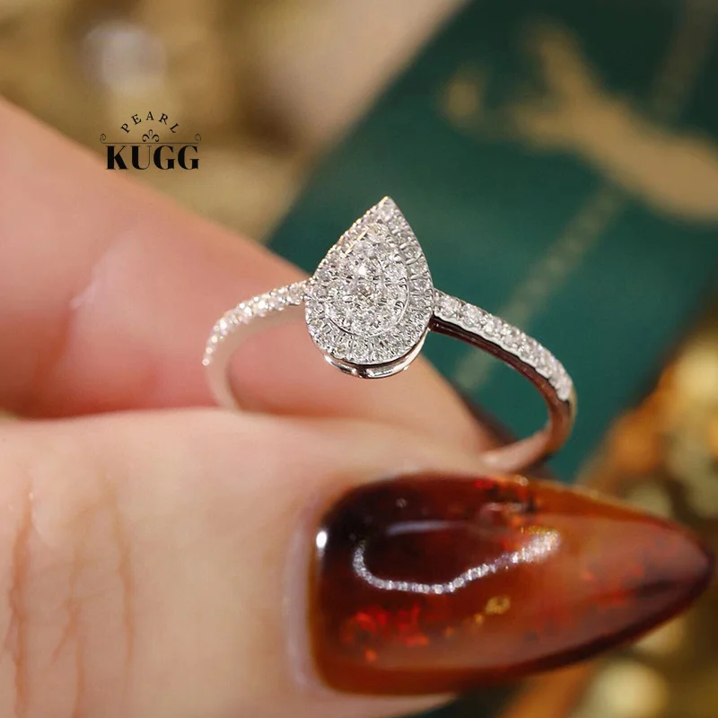 KUGG 100% 18K White Gold Rings 0.28carat Real Natural Diamond Engagement Ring for Women Classic Shiny Style High Party Jewelry