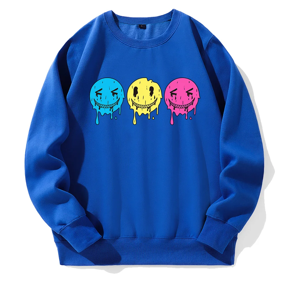 Three Happy Faces Melting Printing Male Hooded O-Neck Loose Fleece Warm Hoody Casual Novelty Sweatshirts Basic All Match Hoodie