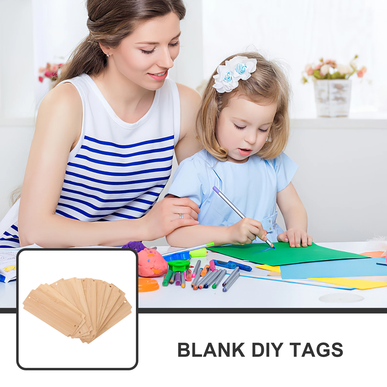 10 قطعة قواطع مستطيلة من الخيزران علامات فارغة لتقوم بها بنفسك شرائح حرفية خفيفة الوزن قابلة للكتابة هدية علامات زخرفية للرسم الإبداعي #3