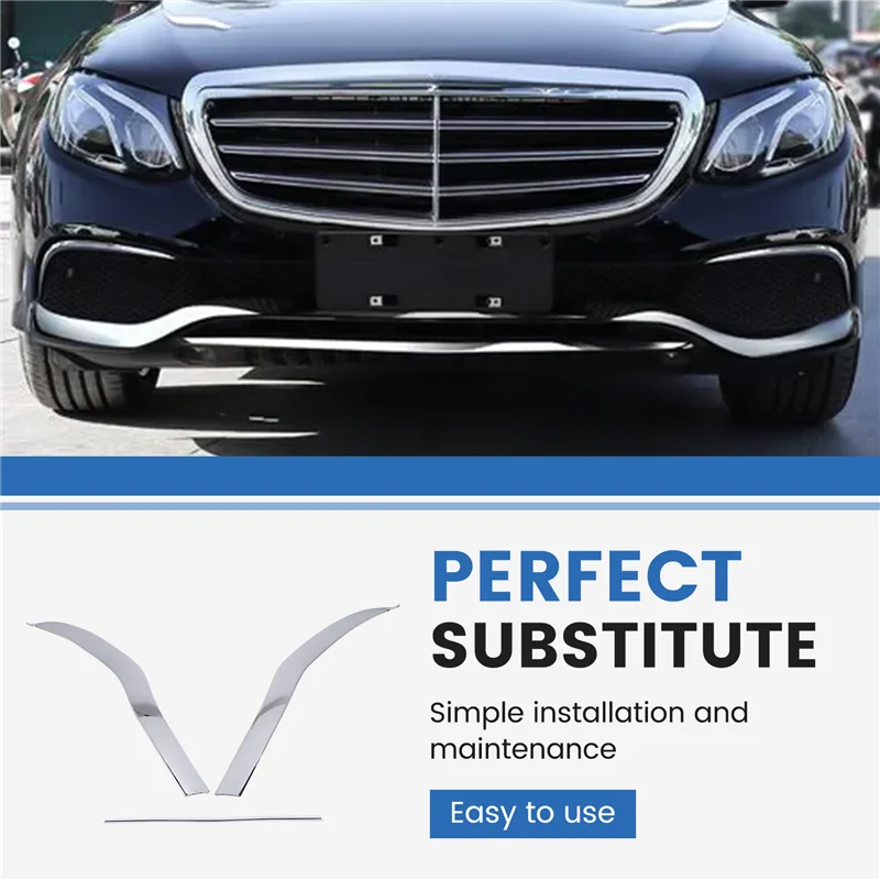 

L39A-For Mercedes Benz E Class W213 2016-2019 Chrome ABS Front Bumper Plate Spoiler Spoilers Decorative Cover Trim