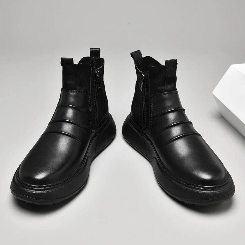 WAERTA High Quality New Men\'s Winter Chelsea Boots Casual Genuine Leather Shoes Male Waterproof Plush Warm Ankle Snow Men Boots