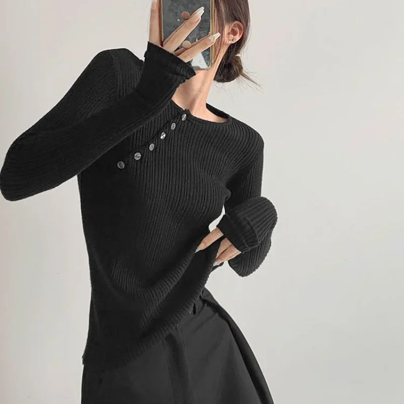 

Pullovers Women Solid Basics Simple Autumn Creativity Casual Soft Delicate Tender All-match Daily Charming Vintage Temper Cozy
