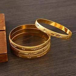 4PCS Gold Color Width 8mm Different Size Hawaiian Jewelry Polynesian Gold Plated Flower Bangles Girls Birthday Party Gifts