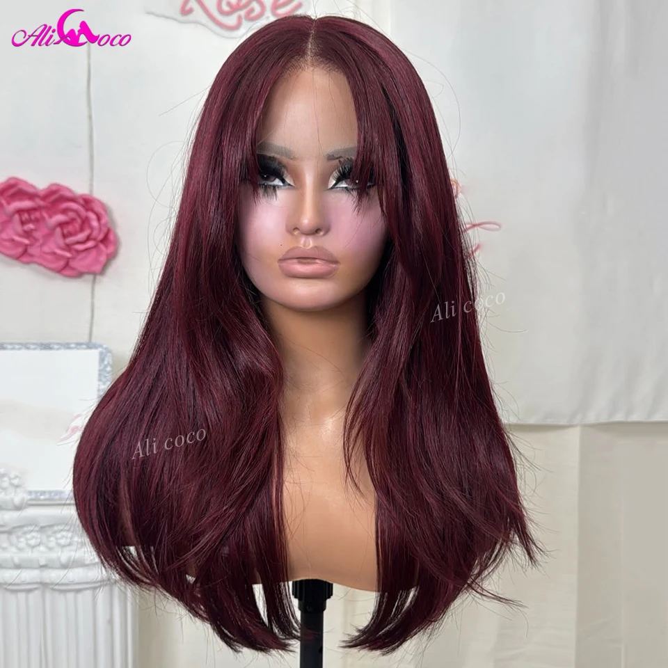 

180 Density Burgundy Color 99J 5X5 Closure Pre Plucked Wigs 13X6 Front Body Wave Human Hair Remy Hair for Women Transparent Lace