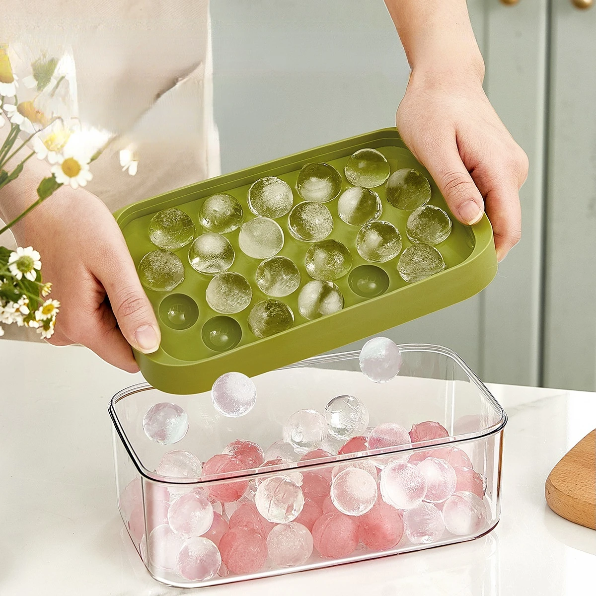 

Ice Cube Trays with Silicon Bottom, Storage Container Box with Lid, Mold Makers for Cool Drinks, Kitchen Bar Tool Accessory