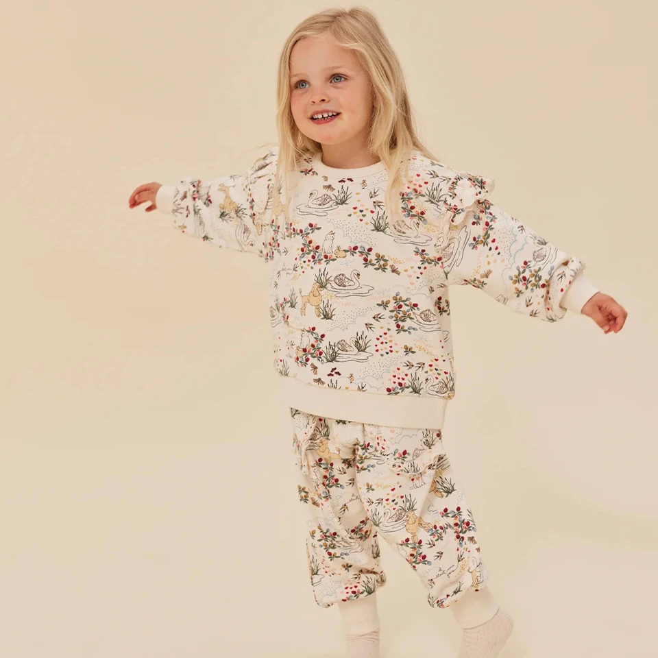 Children Clothes Set 2025 New KS Girls Cute Print Sweatshirt Outwear Boys Hoodies Pullover Sweatpants Suit Kids Outfit Pants