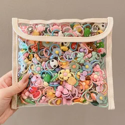 50 Pcs Girls Cartoon Fruit Animal Rubber Band Hair Accessories Cute Baby Small Rubber Band Hair Circle Holiday Gift Set