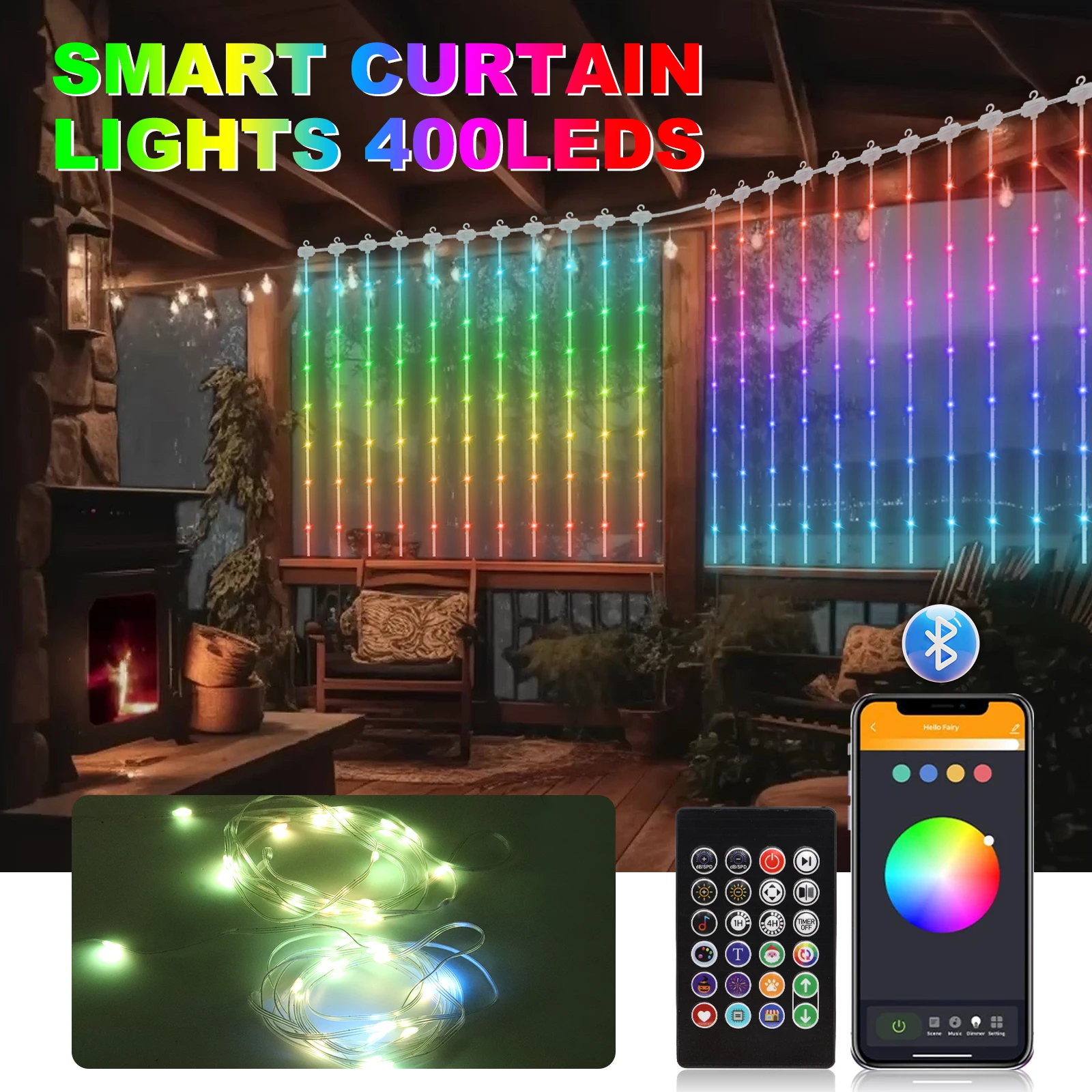 

1x1M/2x2M/3x3m WS2812B Curtain Lights IP65 Waterproof Curtain String Lights DC5V Addressable Curtain Led Lights for Window Decor