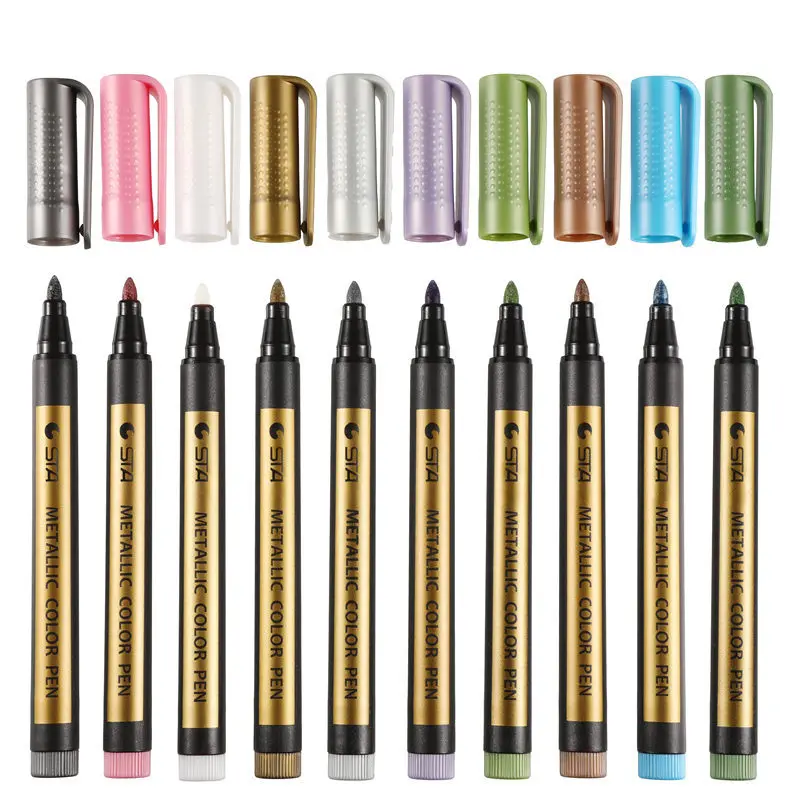10ชิ้น/เซ็ต Metallic Marker Pen ถาวรเขียน Rock ภาพวาดสมุดภาพแก้วไม้ผ้าใบการ์ด Art Marker