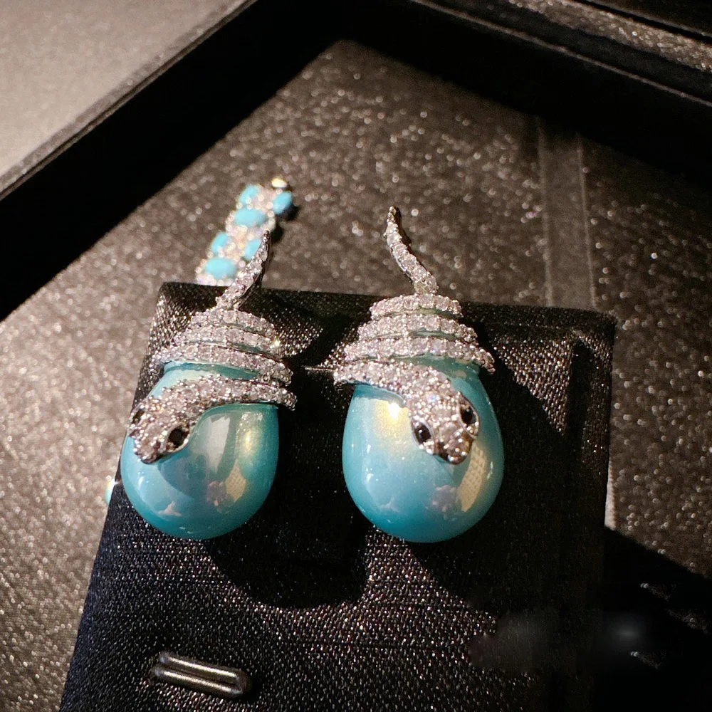 Women Turquoise Geometric Arrangement Bracelet Vintage Drop Earrings 2024