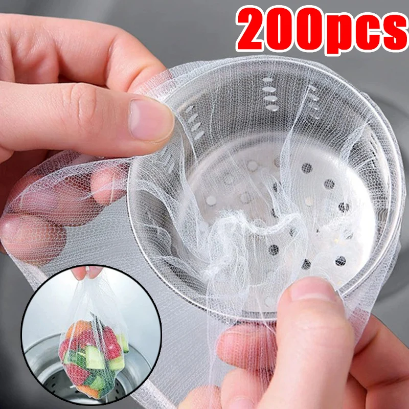 30/200Pcs Disposable Kitchen Sink Filter Mesh Sewer Garbage Filter Meal Residue Pool Mesh Bag Drainage Screen Sink Garbage Net