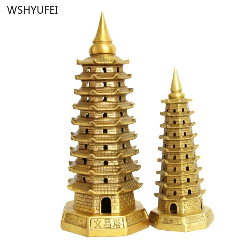 1 pc brass Nine story Wenchang Tower with bottom office Desk decorations Housewarming gift Crafts Micro Feng Shui Decoration