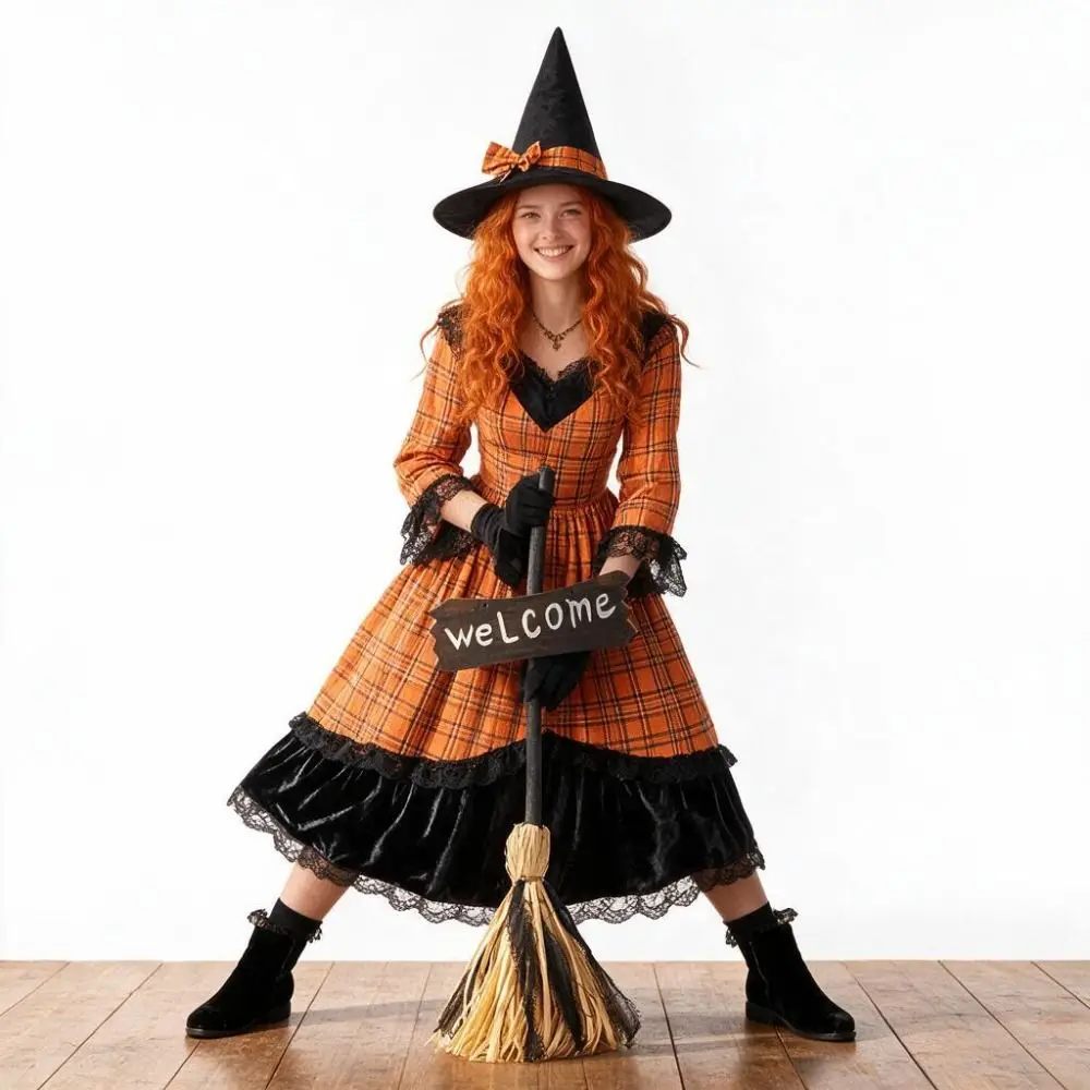 Sprachgesteuerter Halloween-Hexenbesen mit LED-Licht, Leuchtender Halloween-Elektrobesen mit Flexiblem Griff und Willkommensschild – Detail 9