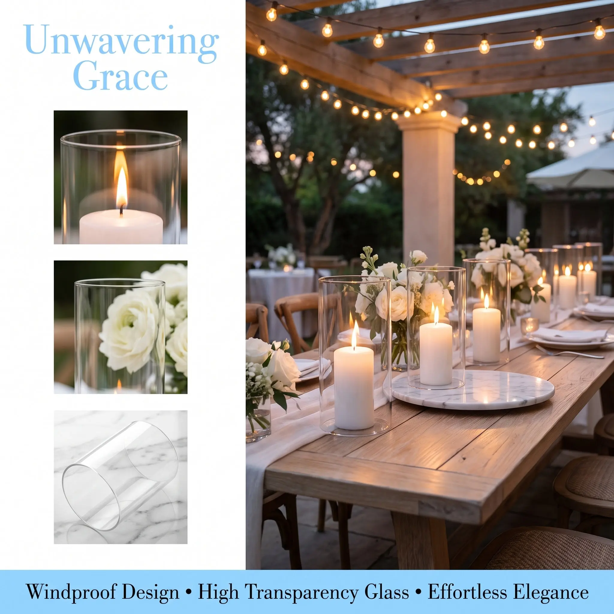 Clear Glass Protector Sleeve Open Ended Hurricane Cylinder Transparent Holder for Home Wedding Party Decor