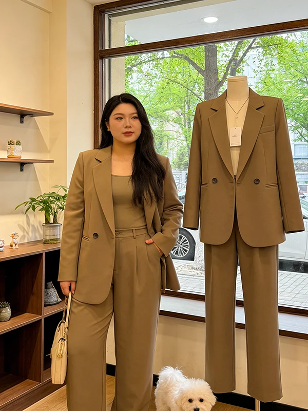

Spring New Arrival Women's Two-Piece Suit Casual Pants Pure Color Large Size Fashionable Versatile Office Wear Spring 2026