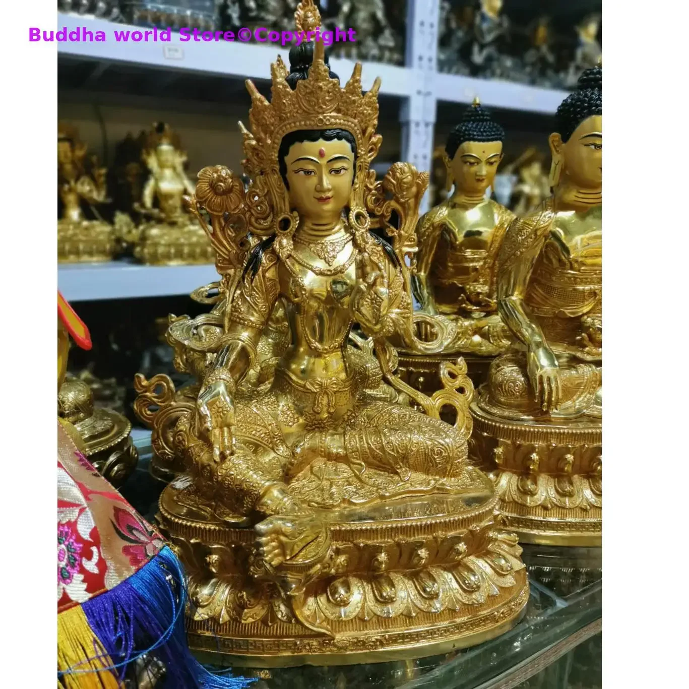 44CM large Wholesale Buddhist products Tibetan Buddhism Gilding Green Tara Guan yin brass Buddha statue bless Safety Health luck