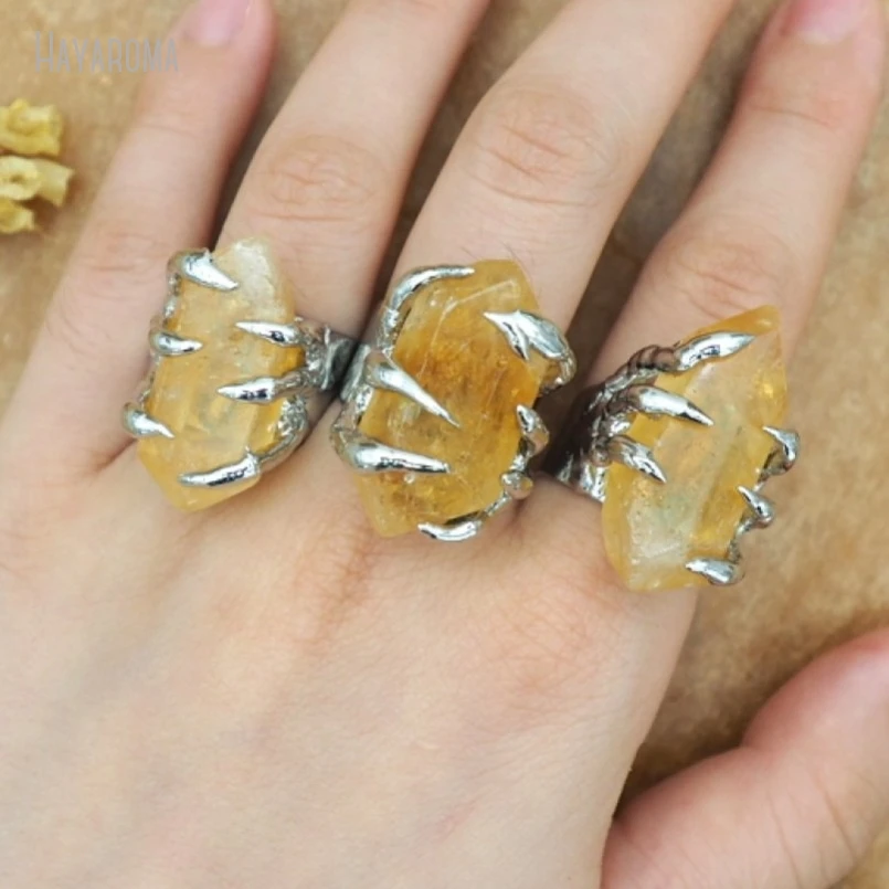 10Pcs Wholesale  Tin Citrines Crystal Soldered Free Form Claw Handmade Ring RM50195