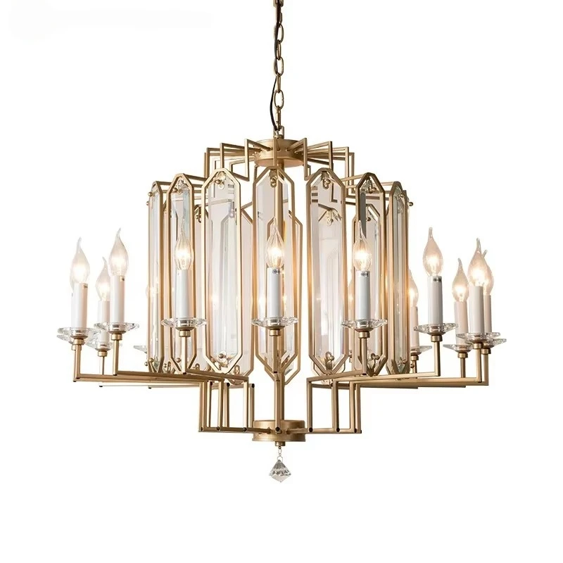 Large Chandelier American Light Luxury Loft Duplex Building Luxury Crystal Lamp Loft High Apartment Long Chandelier
