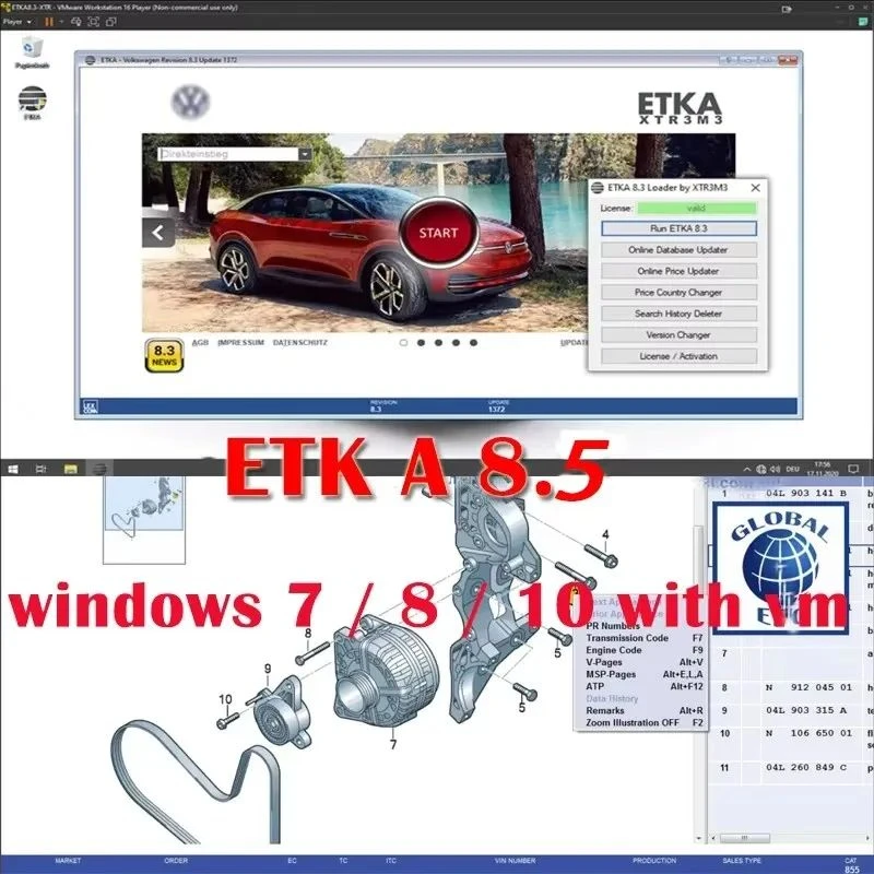 

Newest ETKA 8.5 + Elsawin 6.0 Group Vehicles Electronic Parts Catalog Support For AU//DI+V/W+SE//AT+SKO//DA Auto Repair Software