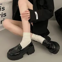 Women's Marry Jane Loafers Shoes Spring Autumn Punk Platform Shoes Slip-on Loafers Fashion PU Leather Shoes Women Flats Black