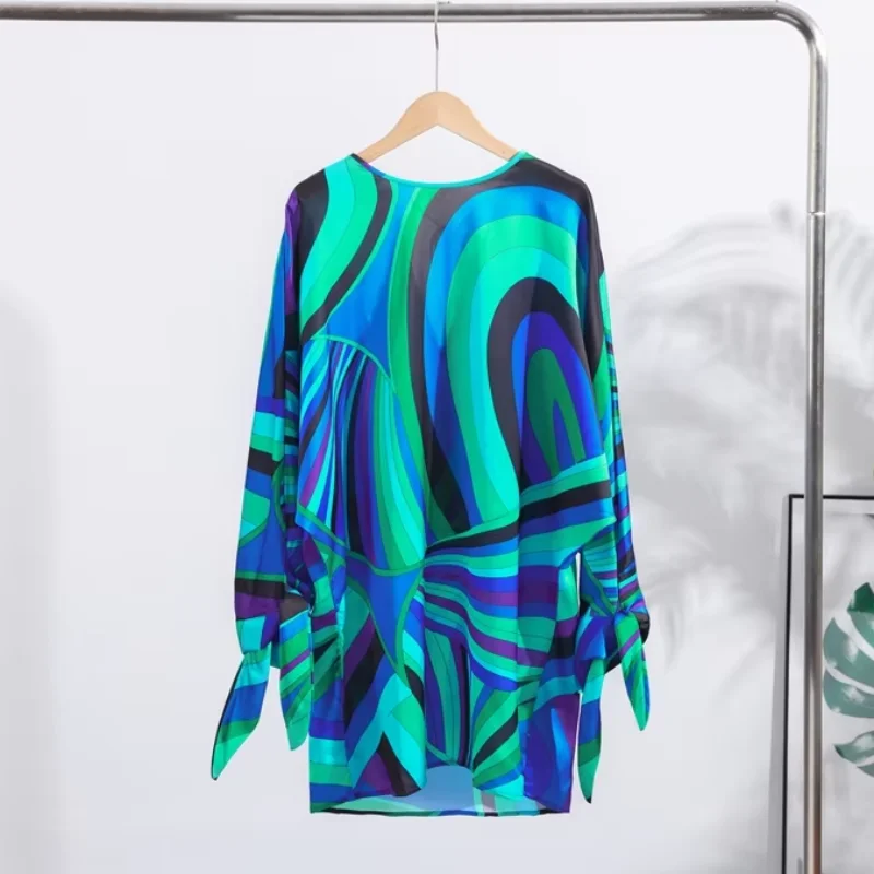 

Summer Women Elegant Printed Mini Dress O Neck Lantern Sleeve Loose Lady Dresses 2025 New Vacation Beach Party Vestidos Robes