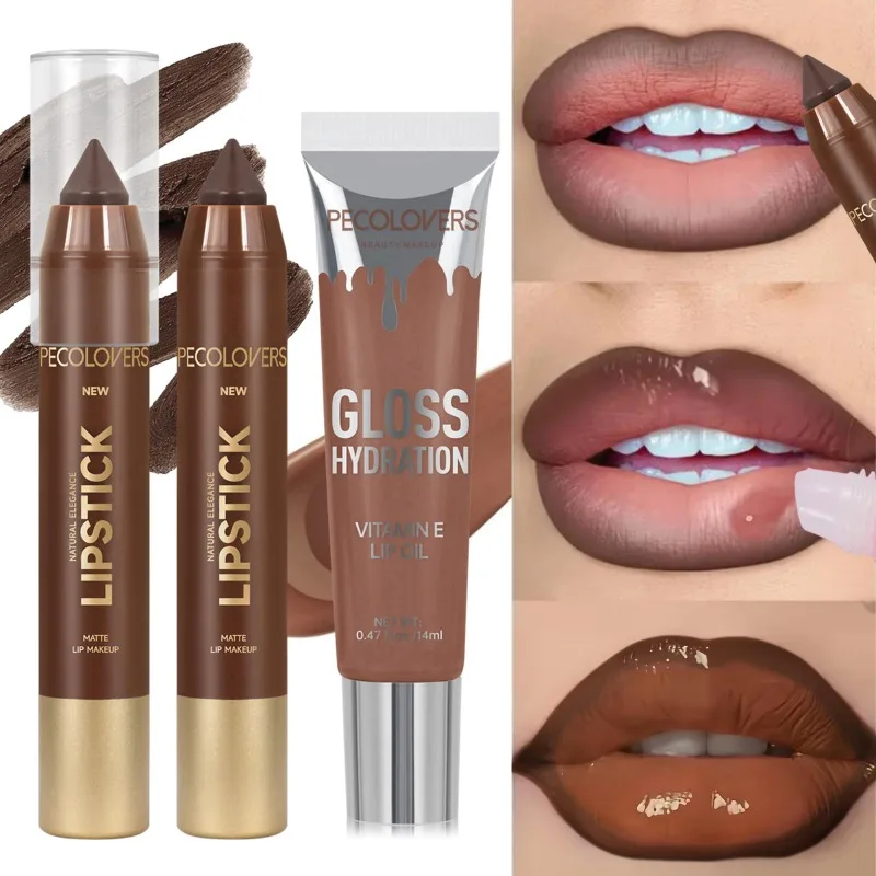 Combinaison de rouge à lèvres, crayon à lèvres avec brillant à lèvres, dépiste le contour des lèvres, hydrate naturellement les lèvres et les cosmétiques pour les lèvres