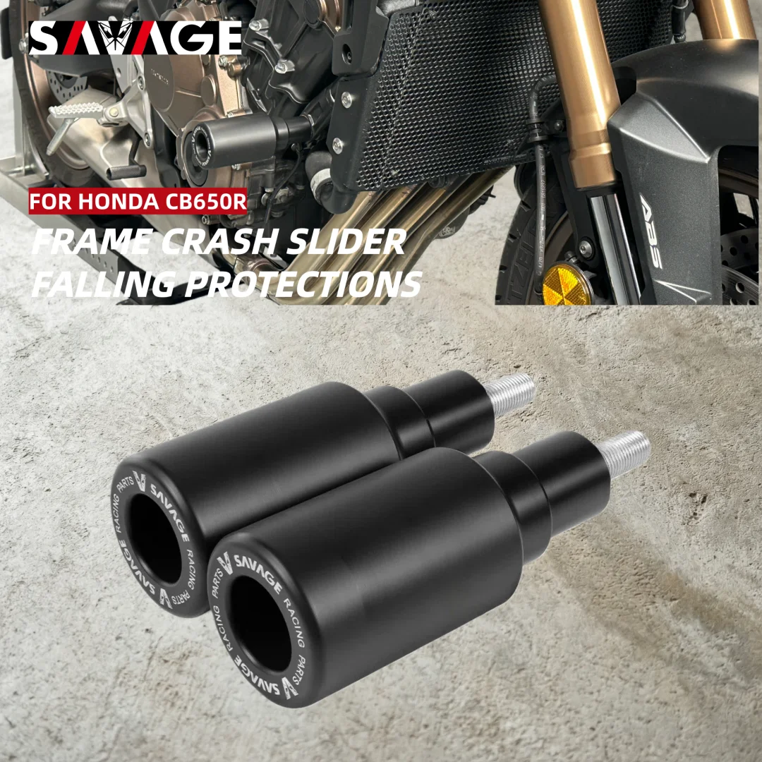 SAVAGE Heavy Duty Frame Crash Sliders for HONDA CB650R 2019-2025 - Anti-Impact Motorcycle Engine Guard & Bike Crash Protectors