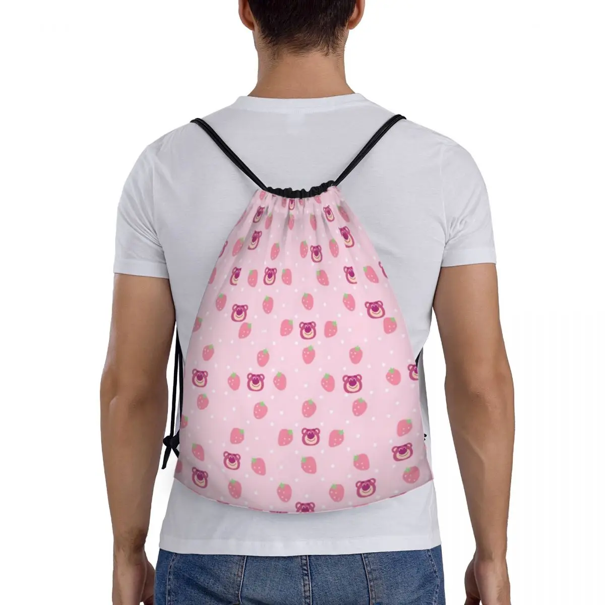 Bolso con patrón de oso Lotso Huggin personalizado, mochila con cordón para entrenamiento, Yoga, deportes, gimnasio, hombre y mujer