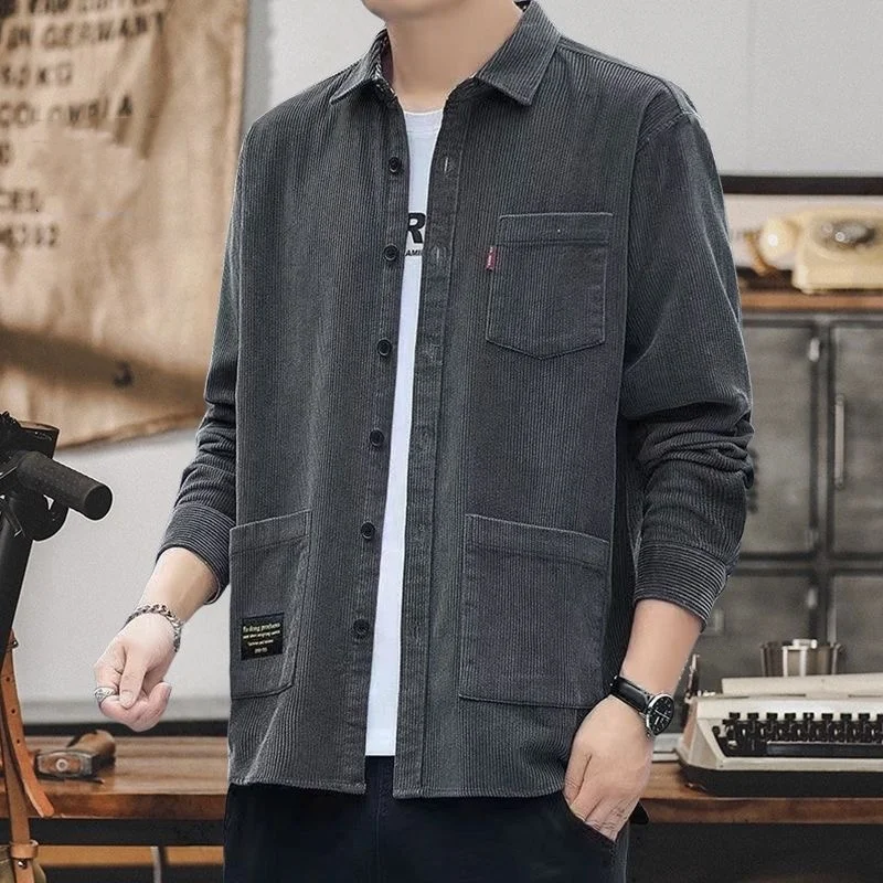 

Men's Slim Fit Long Sve Corduroy irt Casual Versatile Multi ket Workwear Iron Free irt Jaet Spring Autumn