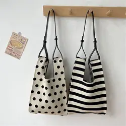 Wave Point Handmade Knit Handbag Women Knot Wrist Bag Casual Tote Bag Girls Reusable Shopping Bags