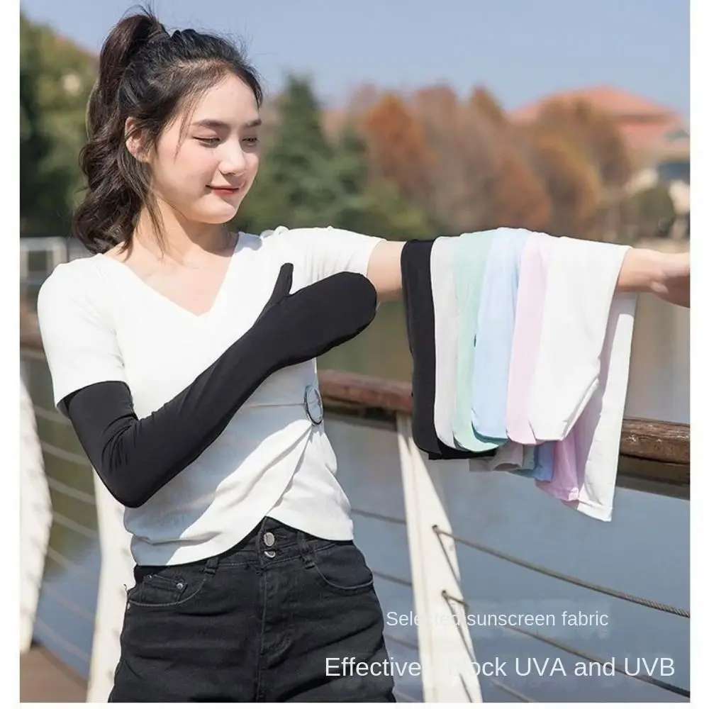 

Summer Ice Silk Arm Sleeves UV Protection Breathable Long Arm Glove Non-slip Driving Sunscreen Sleeves Women
