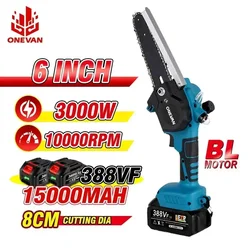 ONEVAN 3000W 6 inch Brushless Electric Pruning Saw Cordless Rechargeable Saw Woodworking Power Tool For Makita 18V Battery