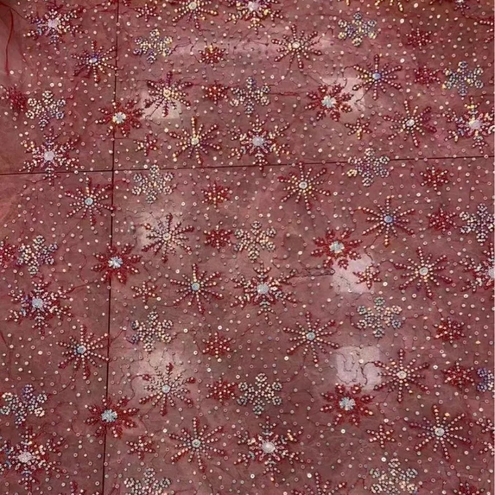 New 1 Yard Tulle Fabric Embroidered Snowflake Mesh Lace Fabric Sequin Clothing Material For Sewing Skirt Dress