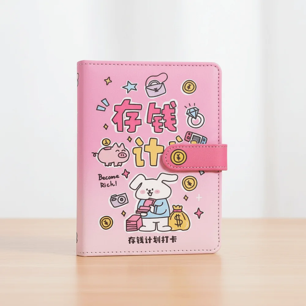 محفظة تخزين توفير المال الموثق بو الجلود كتيب الميزانية الموثق مع قفل المغلفات النقدية 50 ورقة دفتر الحساب الفتيات الفتيان #3