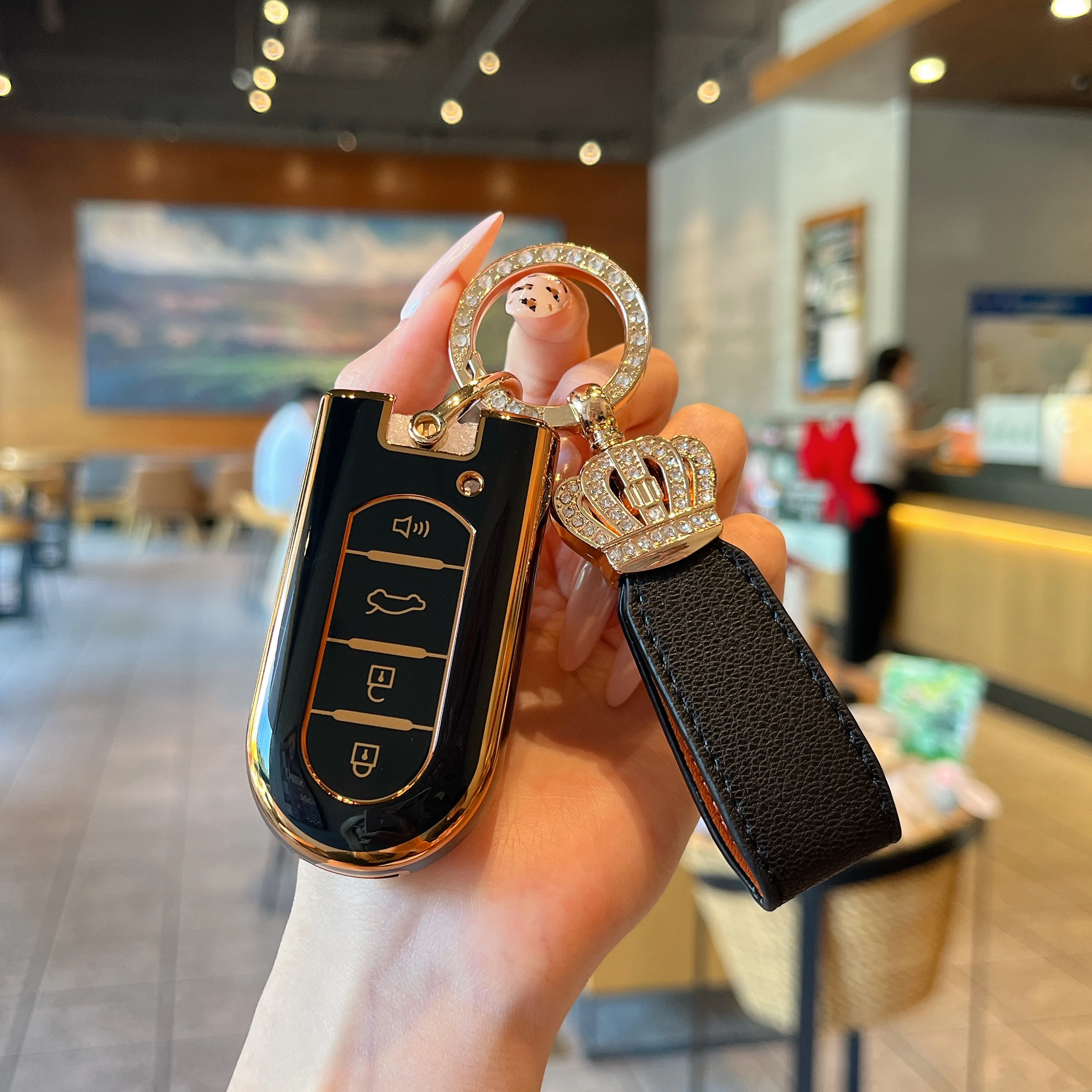 غطاء مفتاح السيارة عن بعد من البولي يوريثان مع سلسلة مفاتيح جلدية لتويوتا راش دايهاتسو تانتو LA600S LA800S LA610S LA150S Perodua حافظة مفاتيح #5