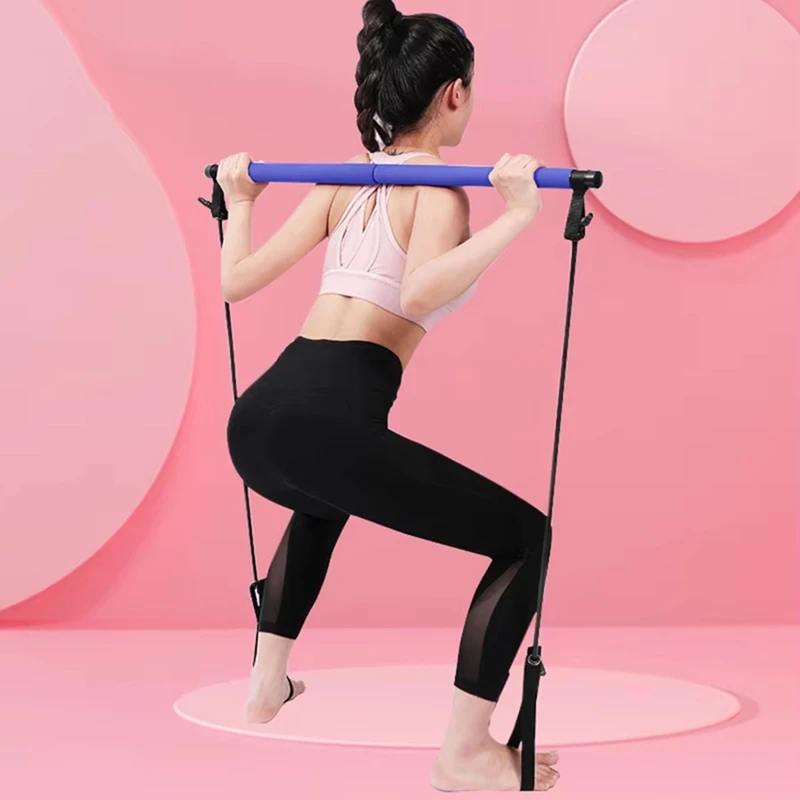 Multifunctional Pilates Stick Yoga Equipment Fitness Elastic Resistance Band Household Stretch Elastic Rope Belt