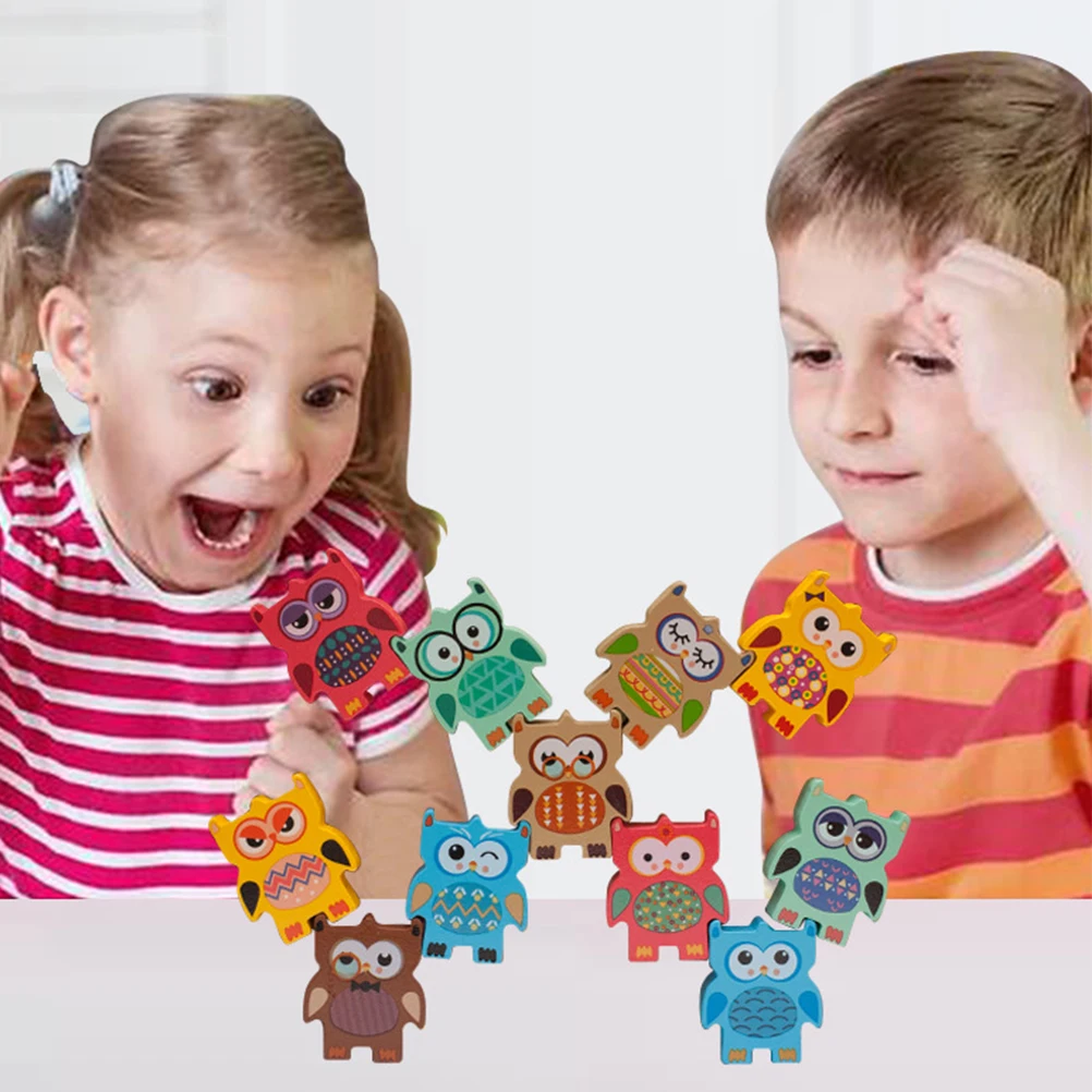 12 Teile/satz Eule Balance Holzspielzeug für Kleinkinder Holzbausteine Eltern-Kind