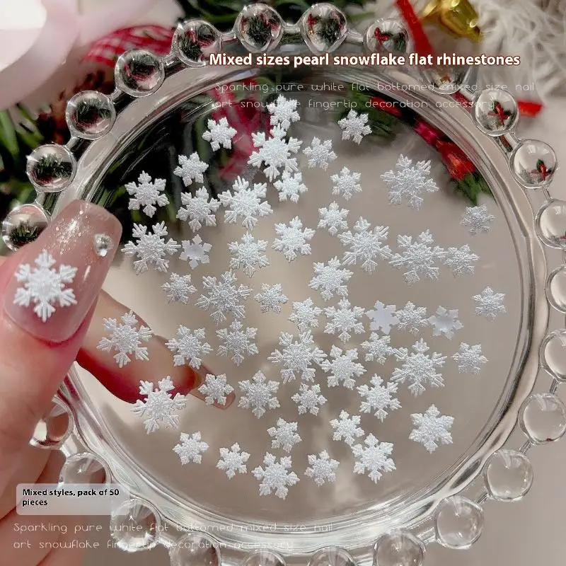 50 قطعة عيد الميلاد المختلط الأبيض الثلوج مسمار الفن حجر الراين مجسمة الراتنج مسمار أجزاء اكسسوارات مسمار سحر DIY الديكور #3