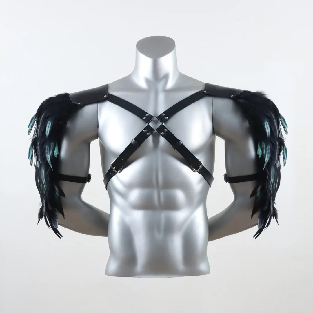 UYEE Belt Feather Shrugs Shawls Gothic Punk Feather Cape Jacket Punk Scarf Shoulder Wraps Halloween Cosplay Stage Show Belt