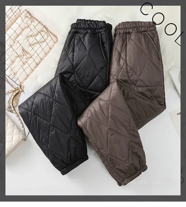 Winter Ultra Light Windproof Pants Quilted Warm Casual Snow Wear pantalones Womens Elastic High Waist Thick Baggy Sweatpant New