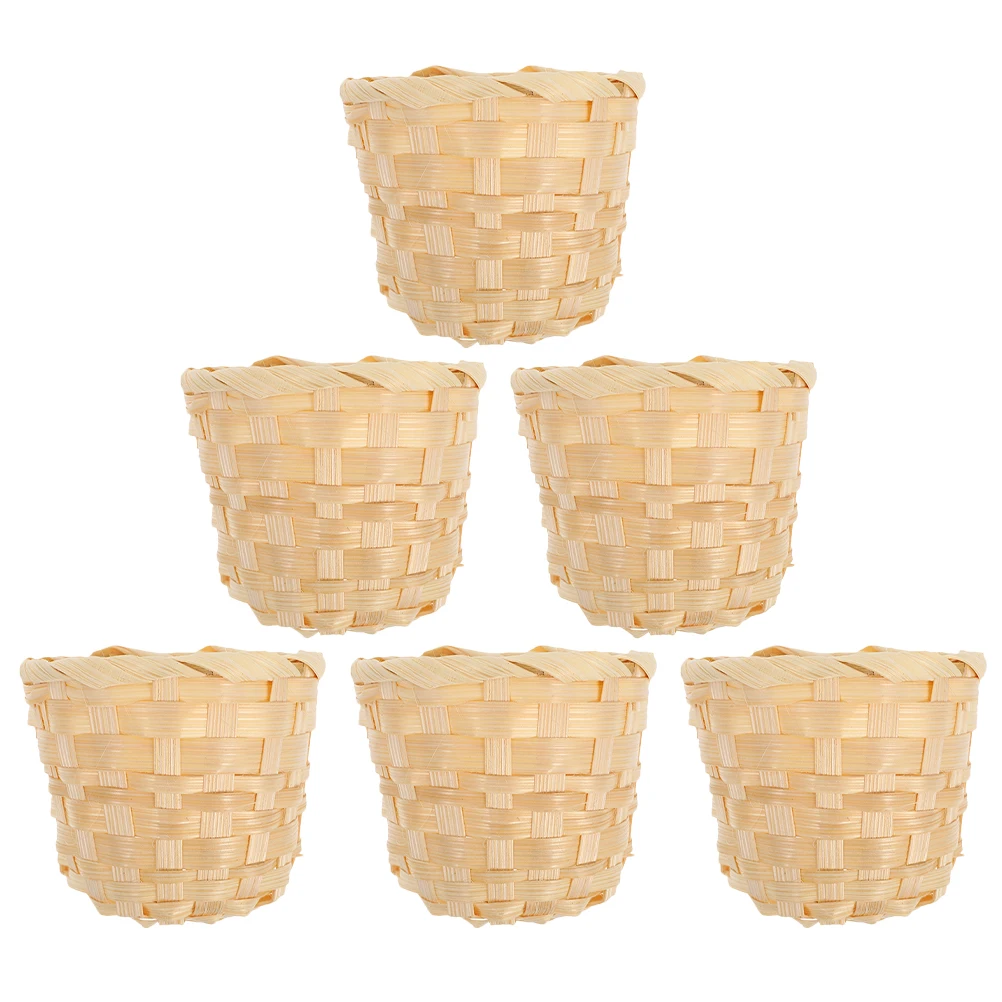 

6 Pcs Home Storage Baskets Bamboo Woven Desk Organizer Light Brown Small Accessories Container Straw Rattan Basket