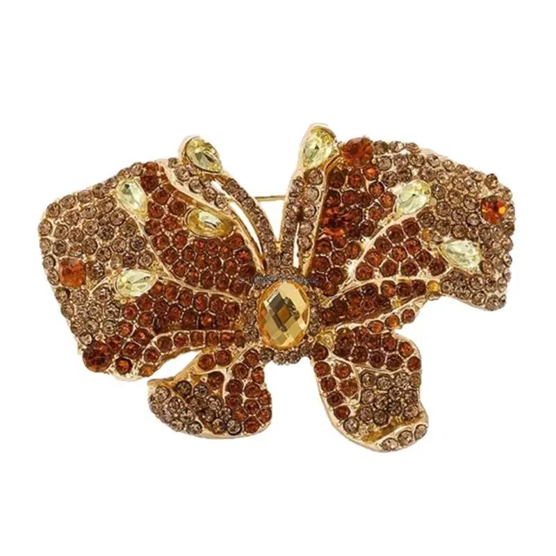 Fashionable Butterfly Brooch for Women Light Luxurious Enhancer Crystal Embellished Gift Choice for Friends