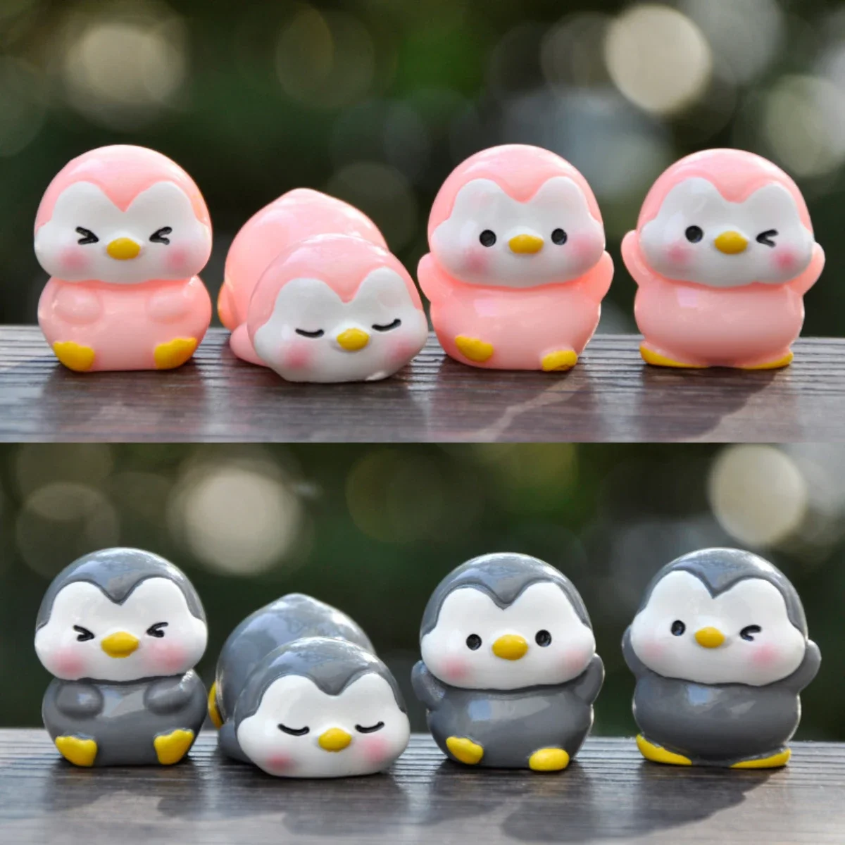 Pink Grey Cute Grey Penguin Doll Snow Landscape Gardening DIY Decoration Accessories Mini Desktop Small Ornament