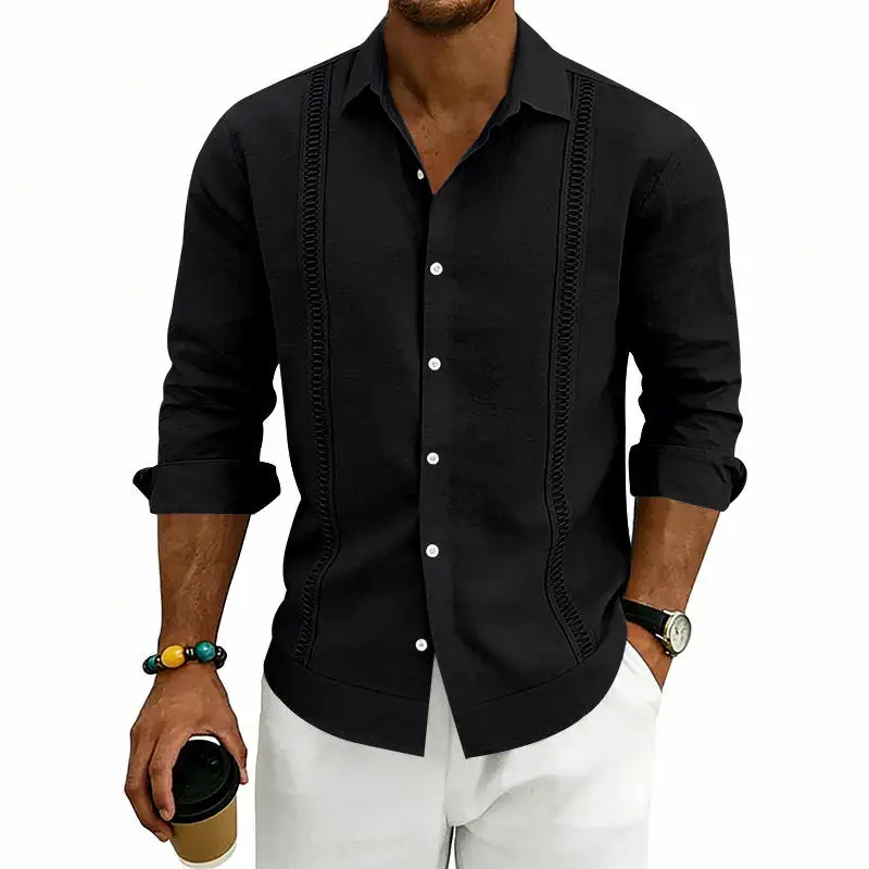

Casual Loose Men's Linen Long Sleeve Shirt Weave Design Spring Summer Autumn Winter Commute Holiday Style Male Fashion Shirt