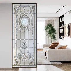 Privacy Window Frosted Film Anti UV Glue-Free Static Cling Glass Window Film European Style pattern Glass Door Decorative Film