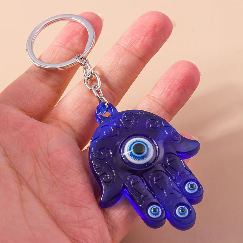 Aihua Bohemia Lucky Turkish Evil Eye Keychain Hamsa Hand Blue Glass Bead Pendant Key Rings Women Men Bag Accessories Decoration